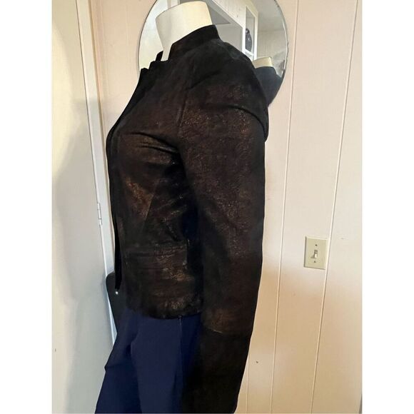 CK Calvin Klein Leather? Black & Gold Women’s Jacket w/Pockets Moto Style Size 6 - Picture 4 of 8